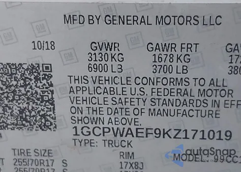 2019 Chevrolet Silverado 1500 Work Truck z USA, uszkodzony, nr VIN 1GCPWAEF9KZ171019